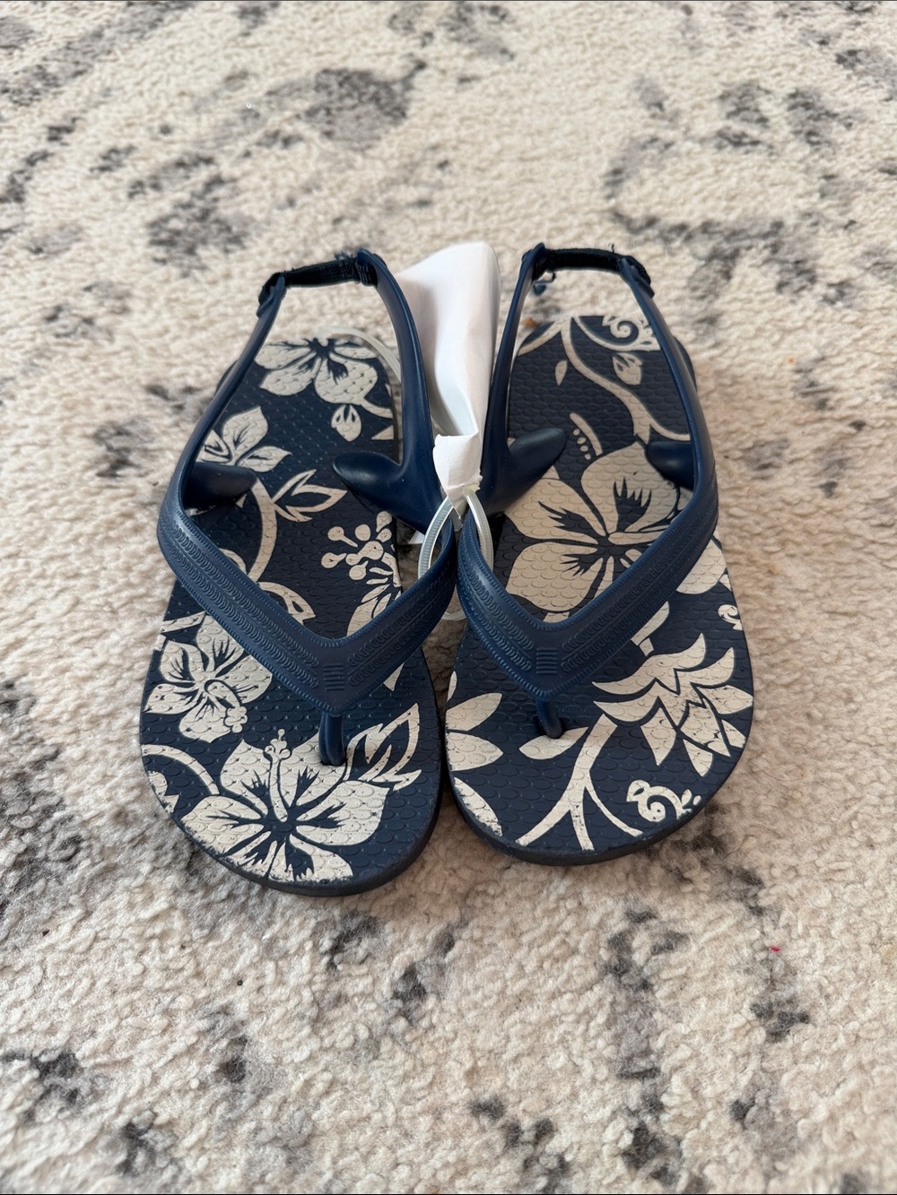 Kids Navy Floral Flip-Flop Sandals